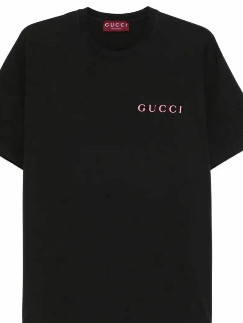 Gucci Black Short-Sleeve T-Shirt with Pink Logo